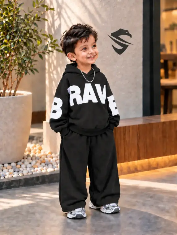 Brave 2 Pcs Boy's Fleece Printed Hoodie Tracksuit