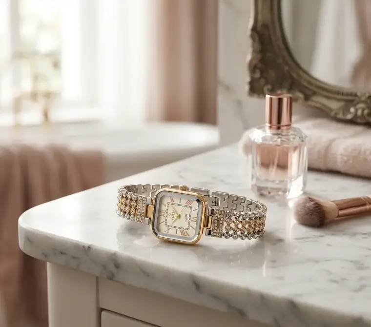 Golden Stainless Steel Chain Watch for Girls |Ladies Watches
