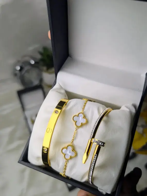 3 Pcs Gold Plated Kara Bracelet