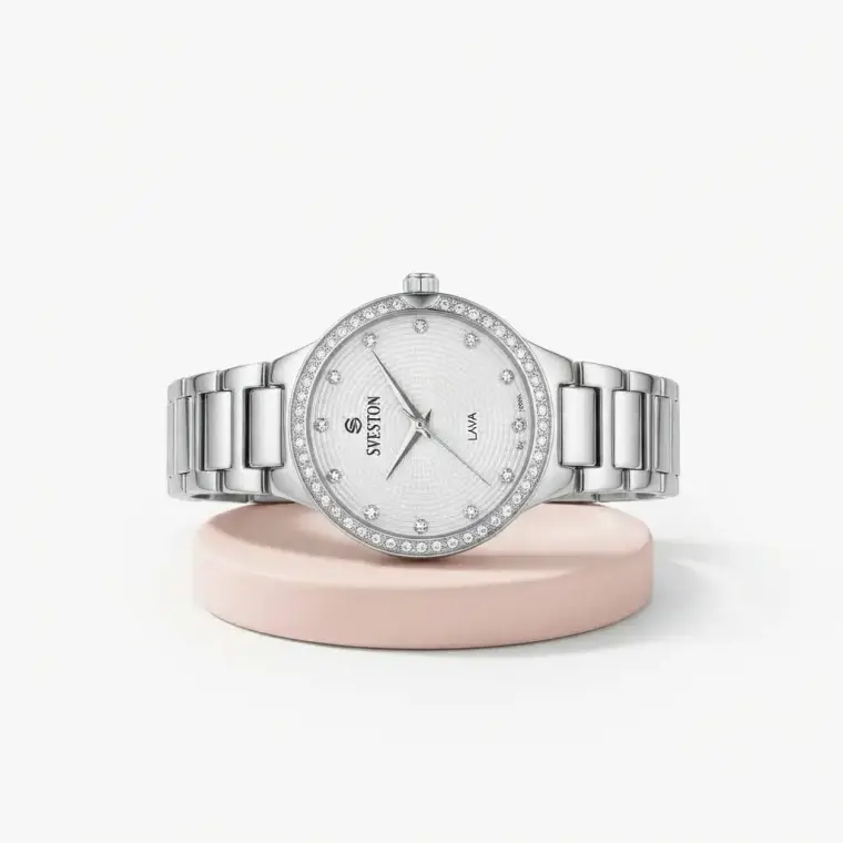 Women's Rose Gold Crystal Watch with Bracelet Strap