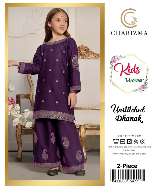 2 Pcs Girl's Dhanak Embroidered Unstitched Suit