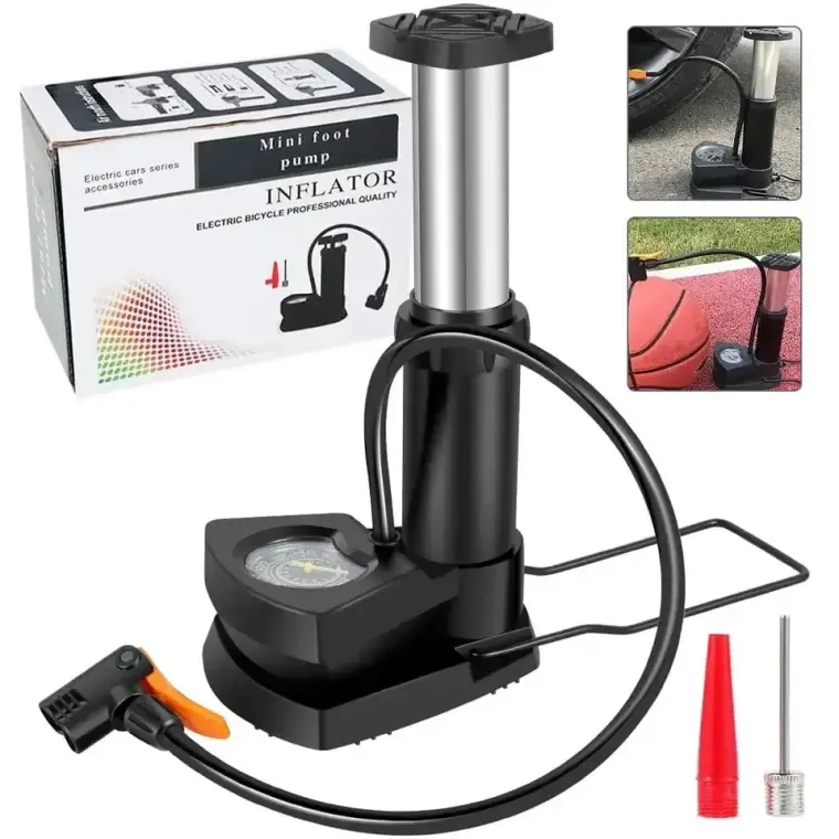 Heavy Duty Foot Pump Tyre Inflator For Bicycle Bike Car