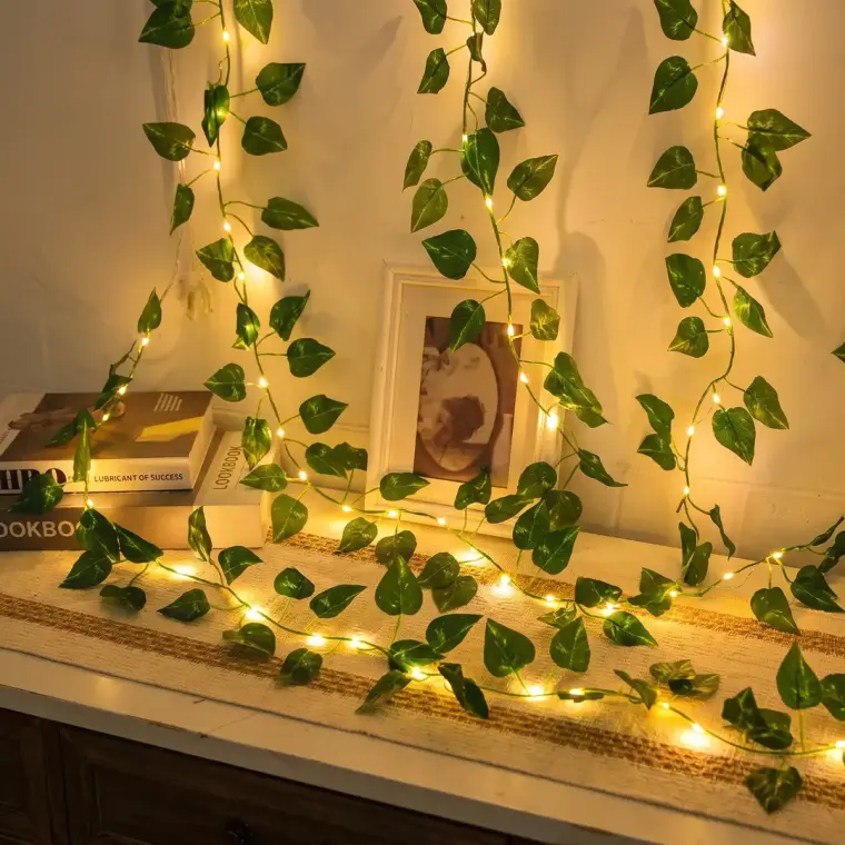 Artificial 7 ft Bail Leaves with 9 ft Battery Operated Light