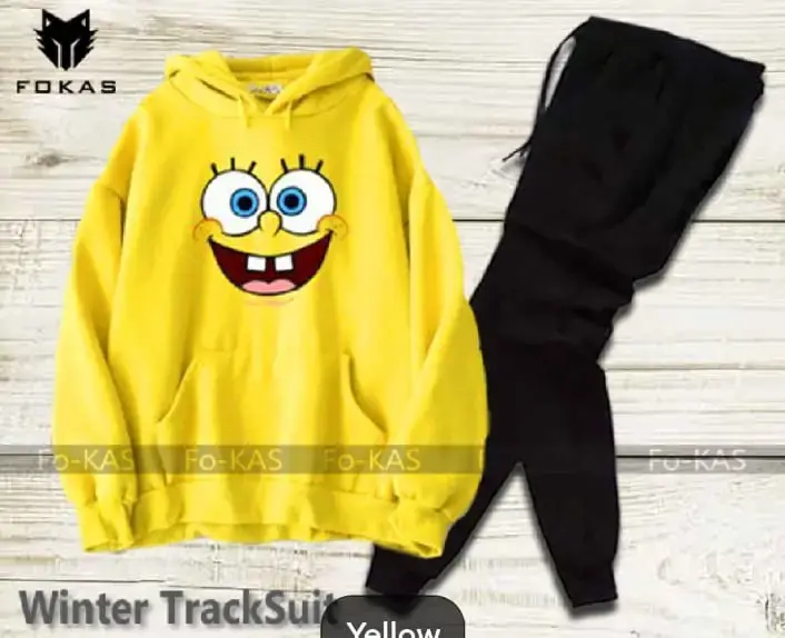 2 Pcs Women's Stitched Fleece Printed Hoodie Tracksuit