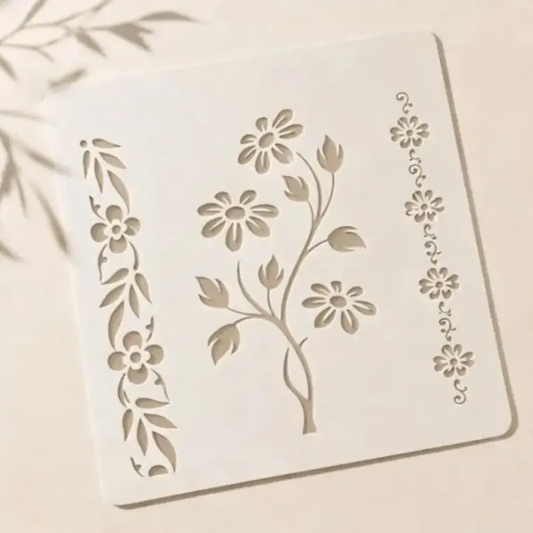 Casvena Floral Flower Reusable Stencil for Wall