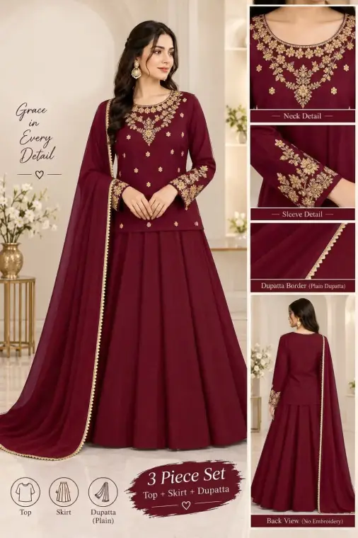 Wedding Wear 3 Piece Zarri Handwork Lehenga Suit