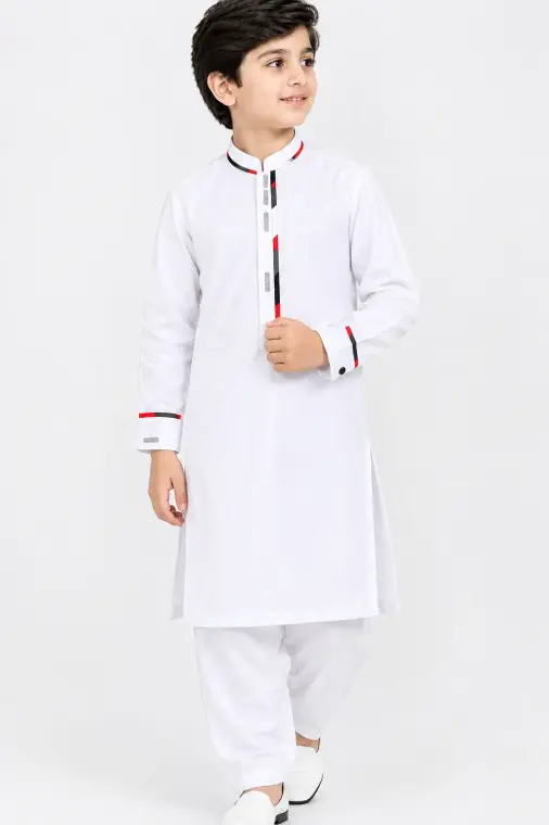2 Pcs Boy's Wash And Wear Printed Kurta And Shalwar Suit