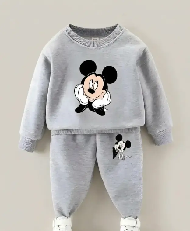 2 Pcs Boy's Fleece Printed Shirt And Trouser Suit