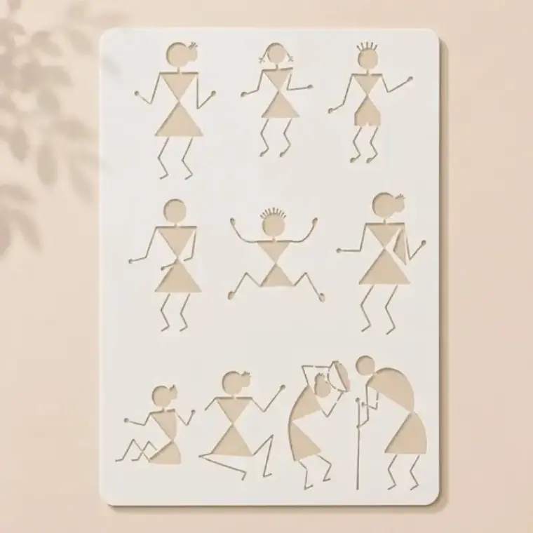 Casvena Warli Tribal Bonfire Reusable Stencil for Wall