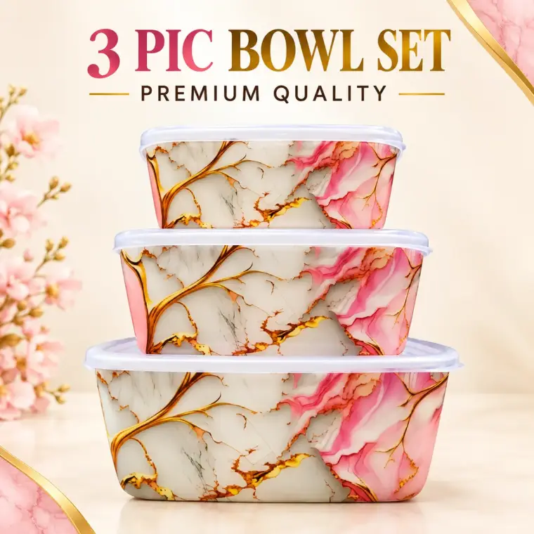 3 Pcs Marble Pink Golden Tree Food Storage box