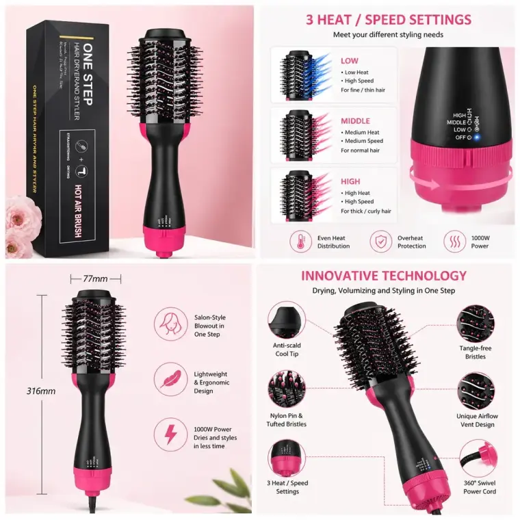 2 in 1 Hot Air Brush for Hair Drying and Styling