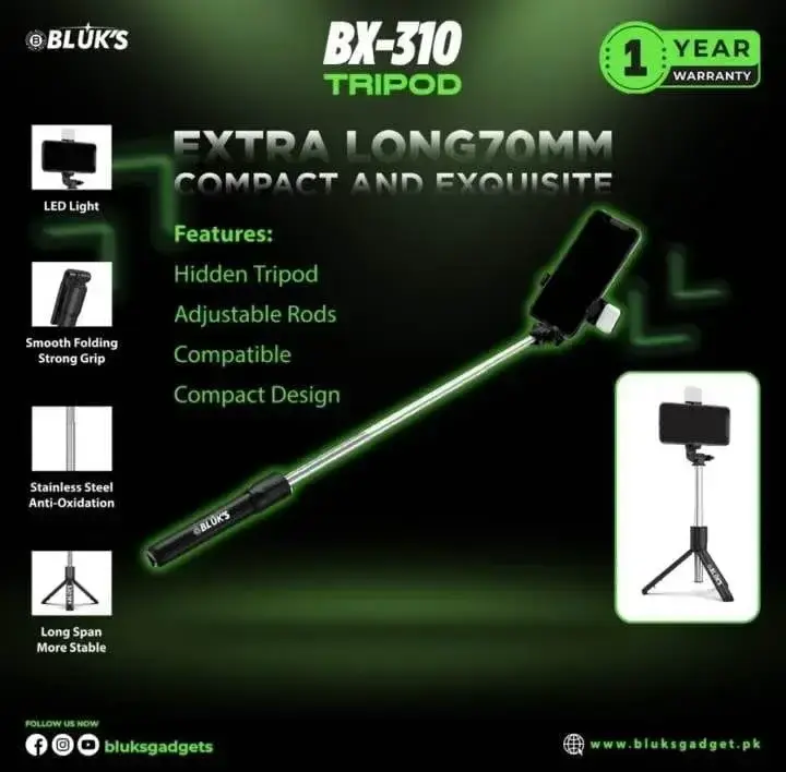 Selfie Stick with Tripod Stand | Bluetooth Remote