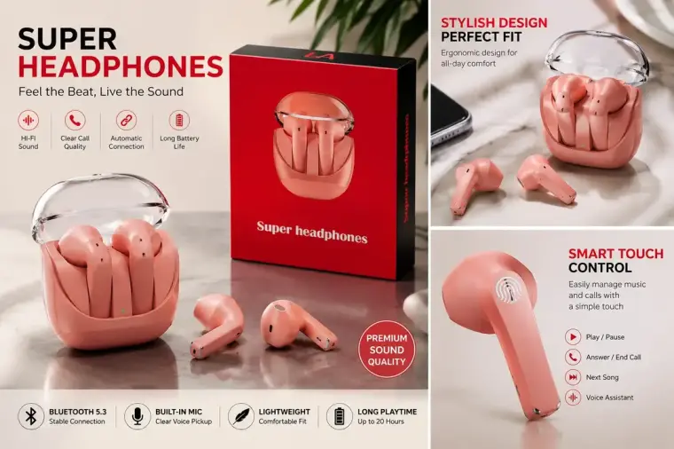 LA Super Headphones Wireless Bluetooth Earbuds
