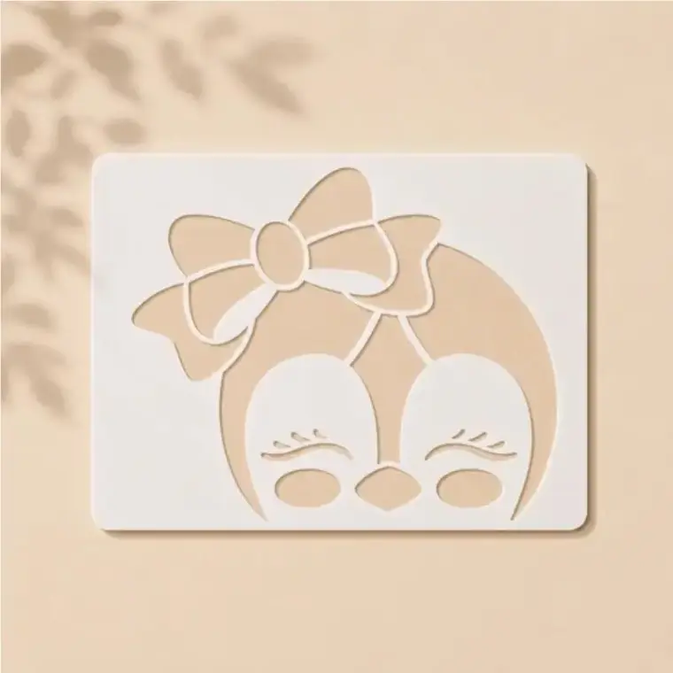 Casvena Penguin Girl Face Stencil Reusable Stencil for Wall