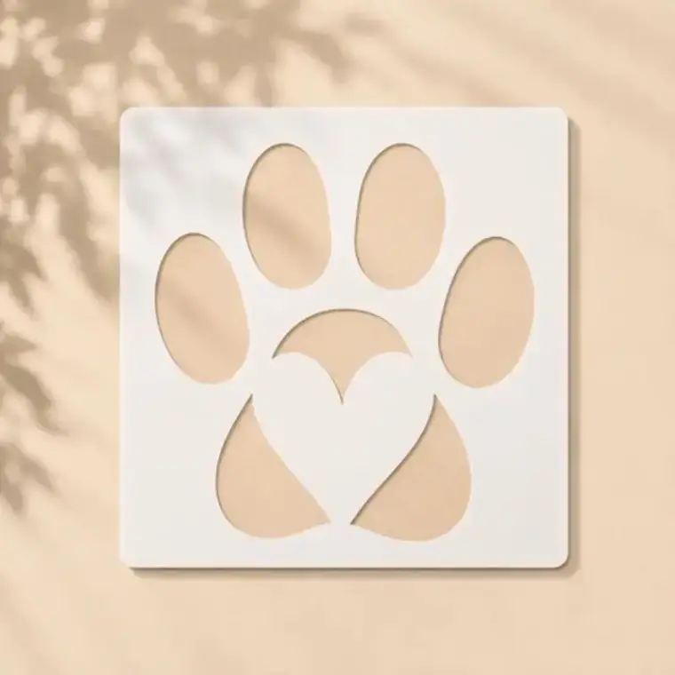 Casvena Paw Print With Heart Reusable Stencil for Wall