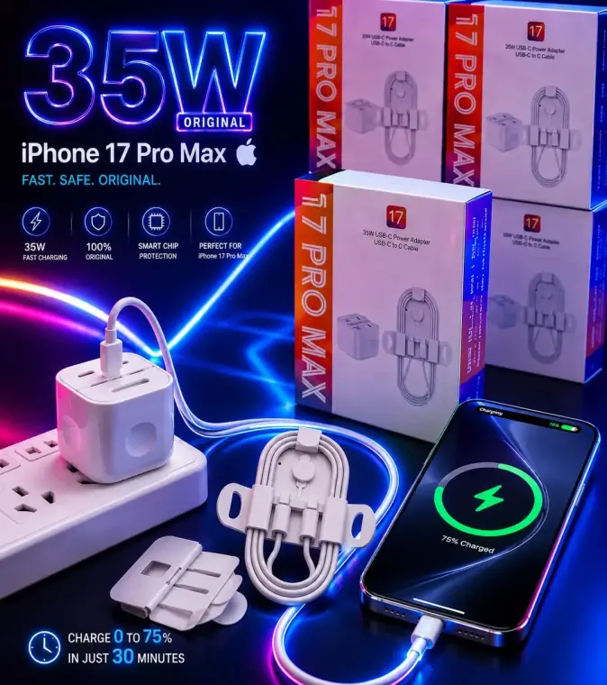 3 Pin iPhone 17 Pro Max 35W PD Fast Charger 3 in 1 Power Kit