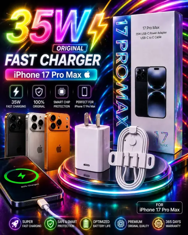 2 Pin iPhone 17 Pro Max 35W PD Fast Charger 3 in 1 Power Kit