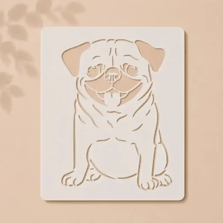 Casvena Happy Pug Reusable Stencil for Wall & Canva
