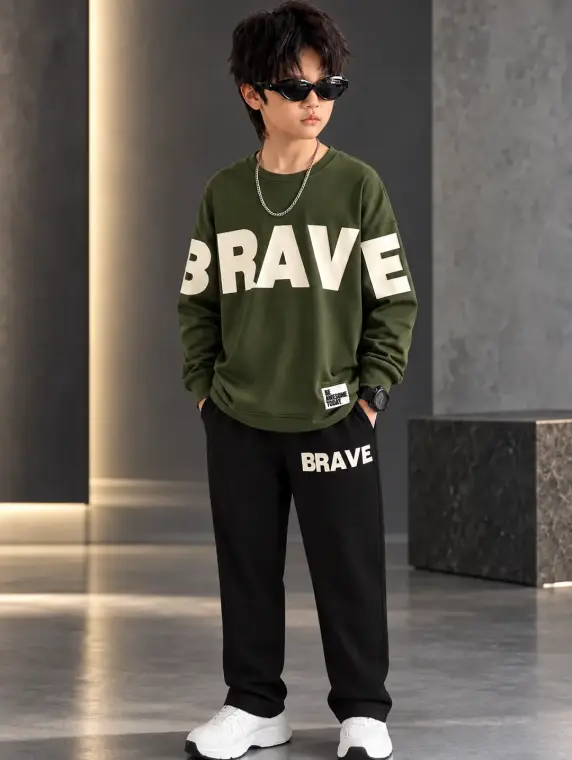 2 Pcs Boy's Fleece Printed Tracksuit