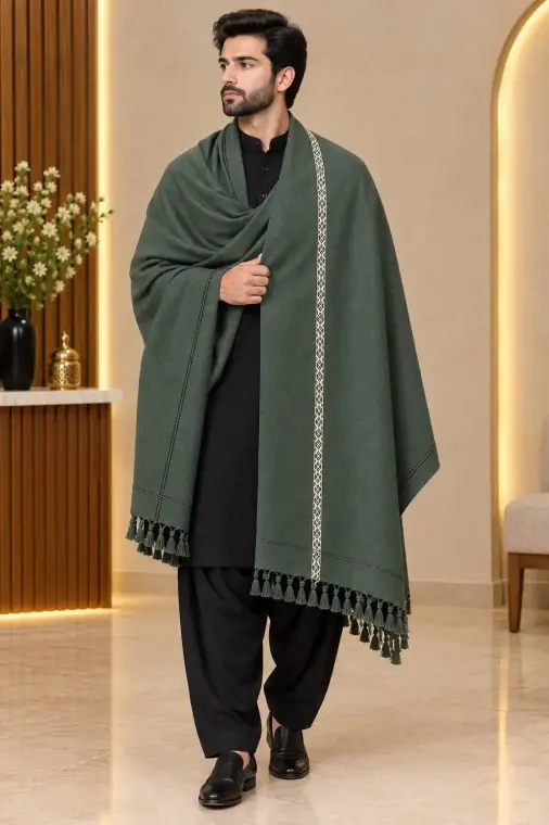 1 Pc Men's Wool Texture Shawl