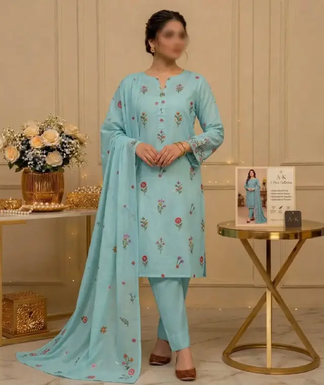 3 Pcs Women's Unstitched Embroidered Suit