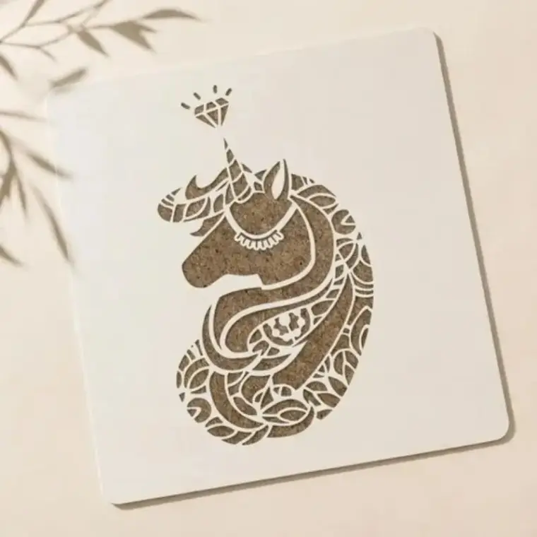 Casvena Mandala Unicorn Head Reusable Stencil for Wall