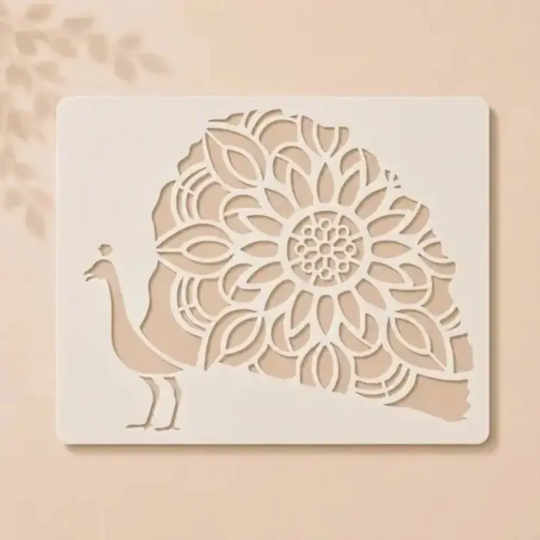 Casvena Mandala Peacock Reusable Stencil for Wall