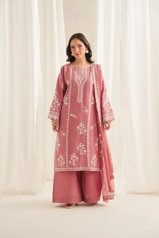 Pinki 3 Pcs Women's Stitched Linen Embroidered Suit