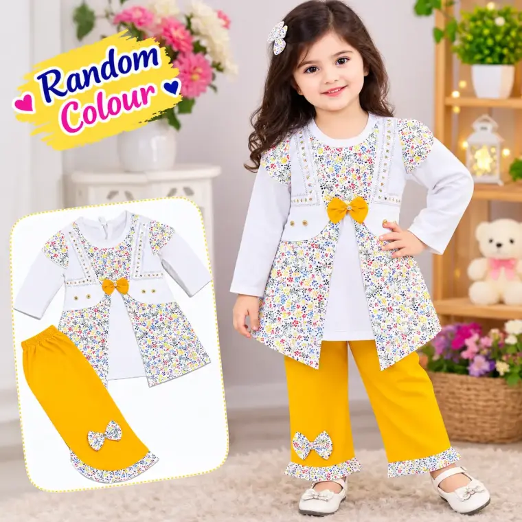 2 Pcs Girl's Fancy Shirt And Trouser Set Random Colour