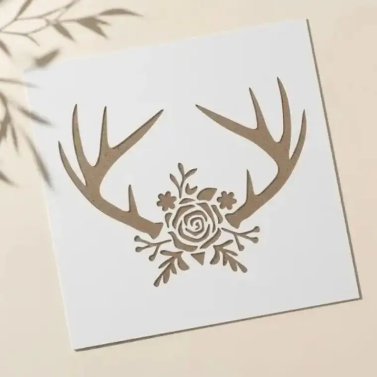 Casvena Rose Antlers Reusable Stencil for Wall