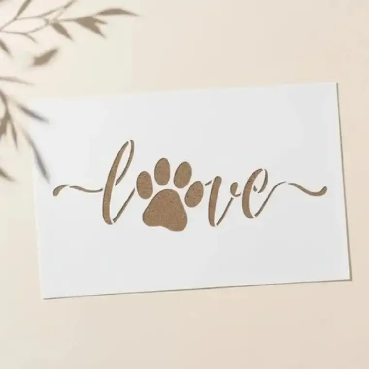 Casvena Love Paw Print Script Reusable Stencil for Wall