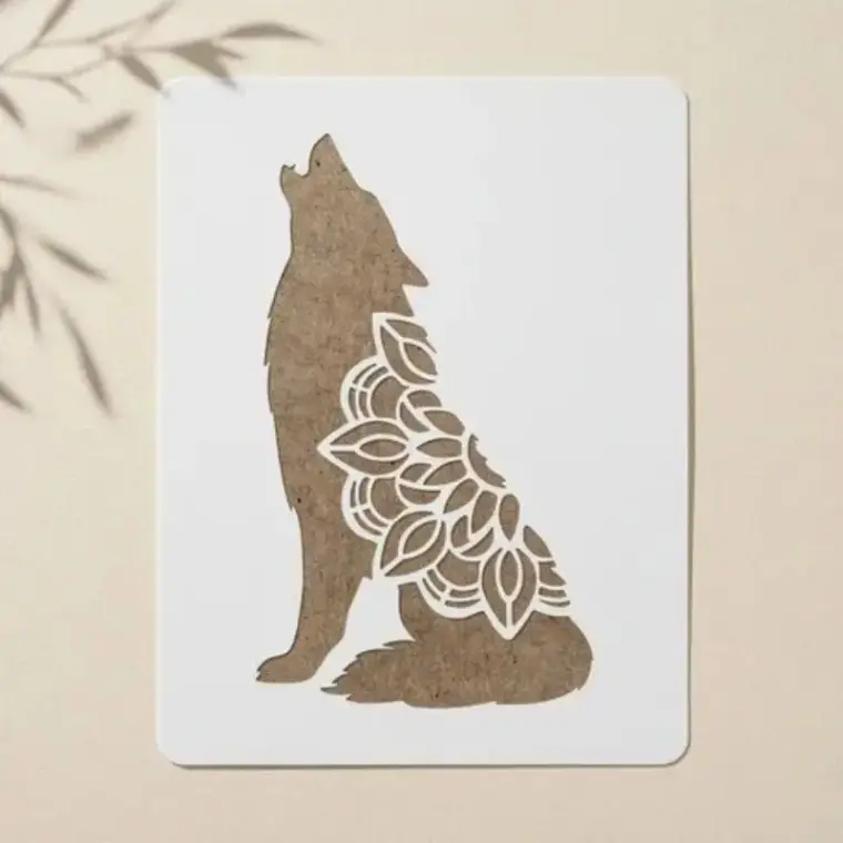 Casvena Mandala Wolf Reusable Stencil for Wall & Canva
