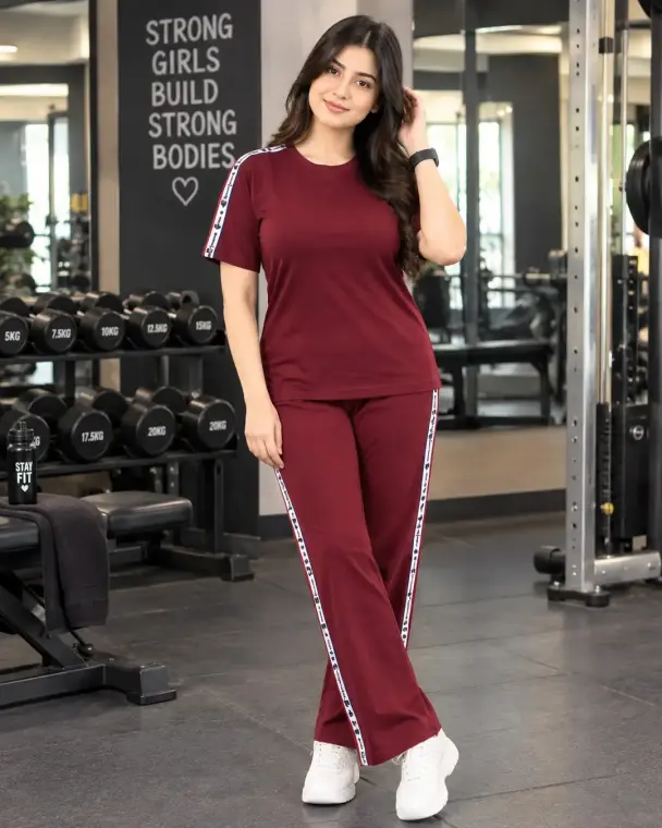 2 Pcs Women's Stitched Cotton Jersey Plain Tracksuit