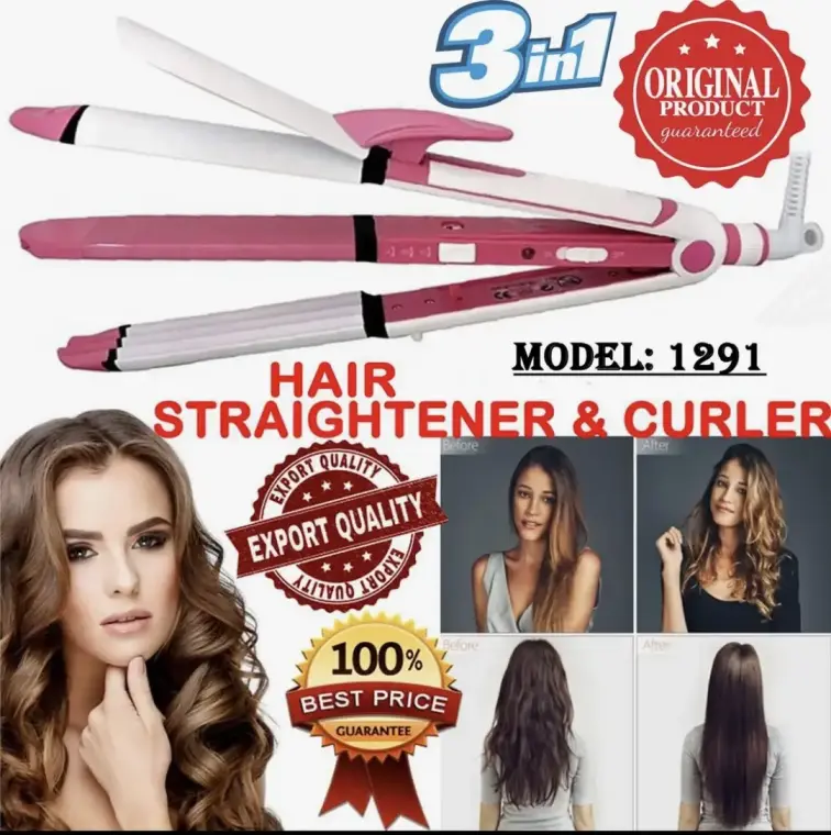 Kemei KM 1291 3 in 1 Hair Straightener Curler & Crimper