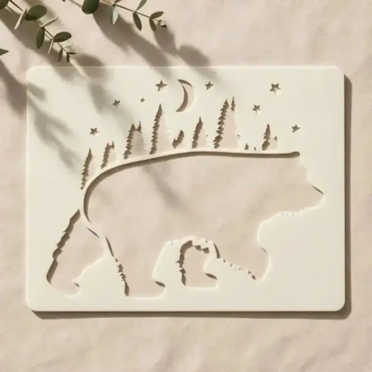 Casvena Forest Bear Reusable Stencil for Wall & Canva
