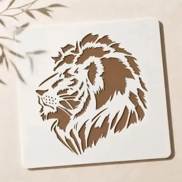 Casvena Lion Head Reusable Stencil for Wall & Canva