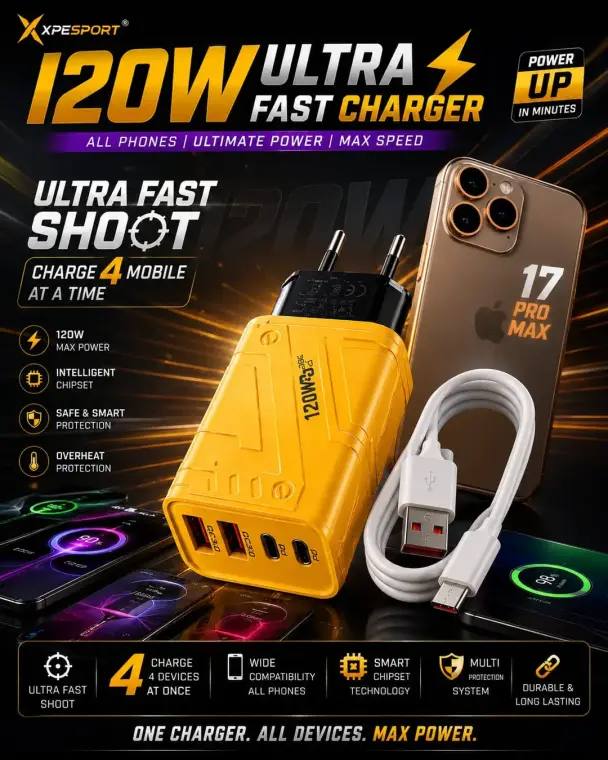 120W 4 Port Mobile Phone Charger Micro USB 3in1 Power