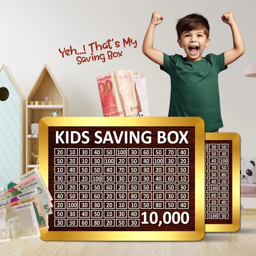 Kids Saving Box 10, 000 Rupees Wooden Golden Acrylic