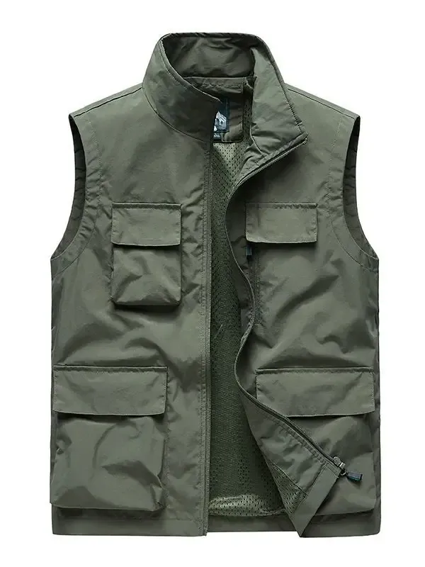 Men Multi-Pocket Fishing Vest Olive Green