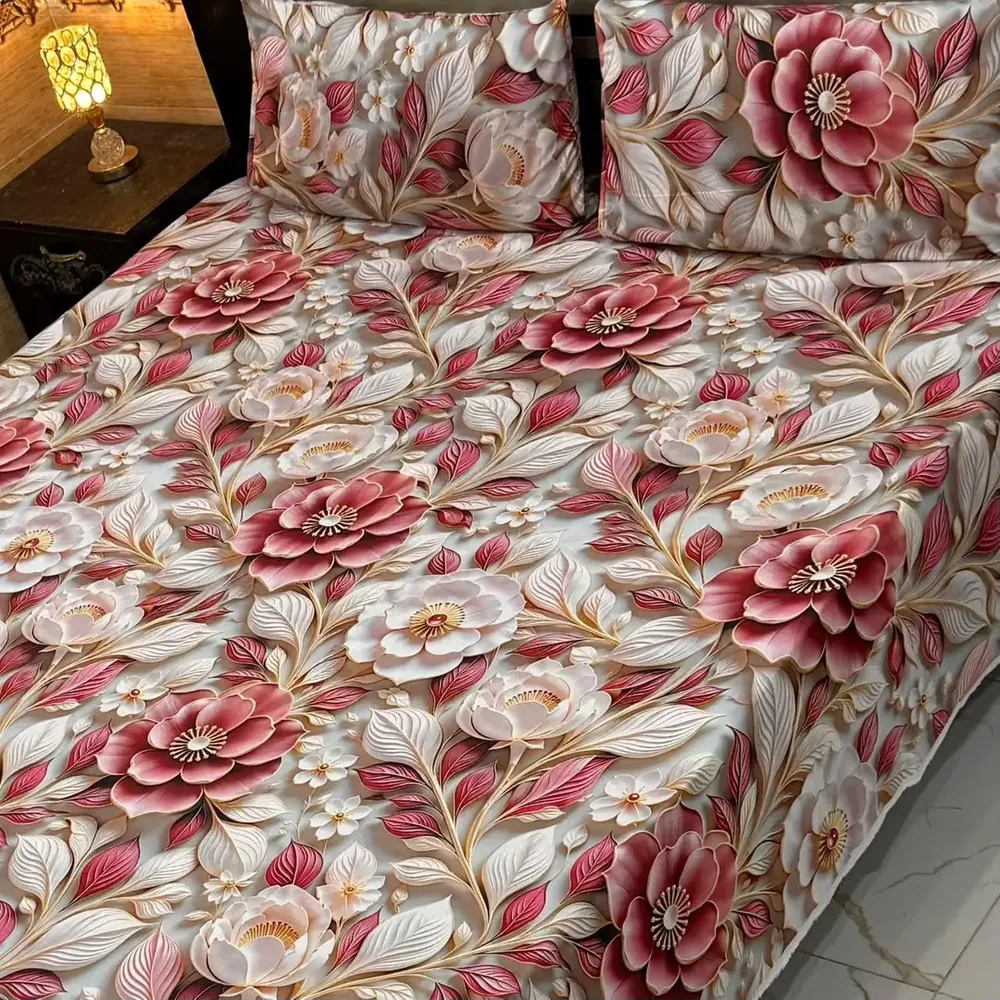 Vibrant 3 Pcs Micro Cotton Printed 9D Double Bedsheet
