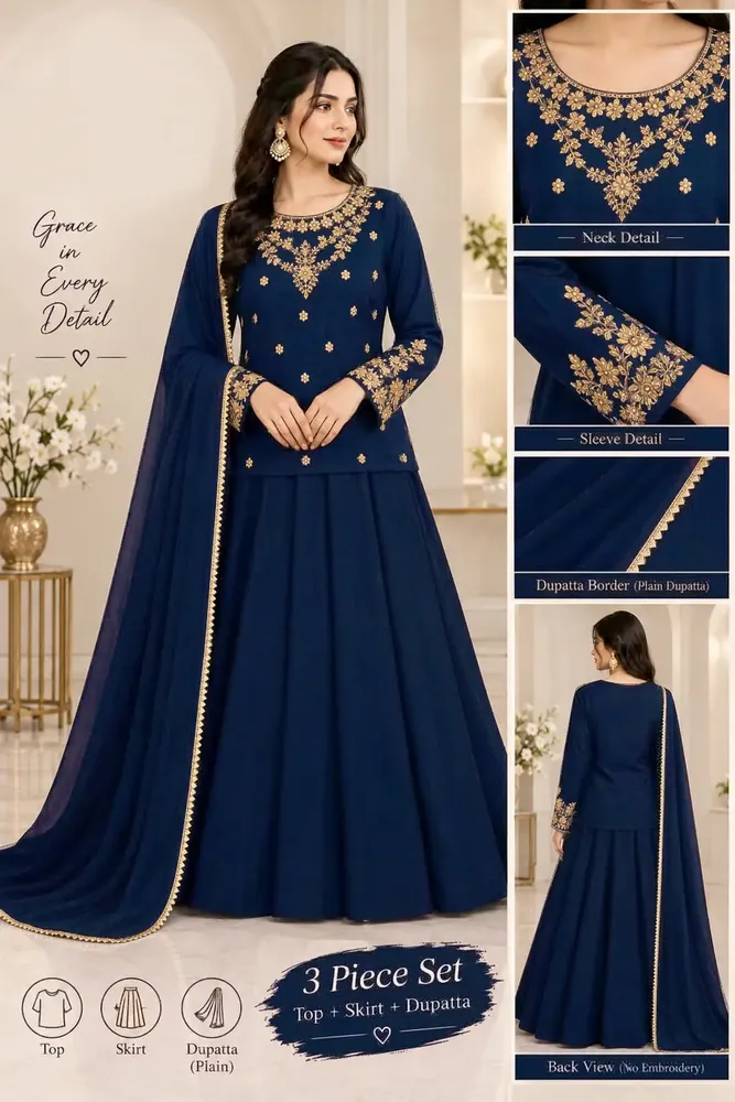 3 Pcs Women's Stitched Shamoz Silk Hand Work Suit