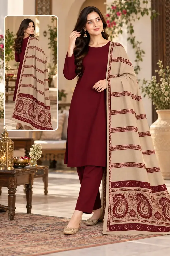 3 Pcs Women's Unstitched Plain Suit