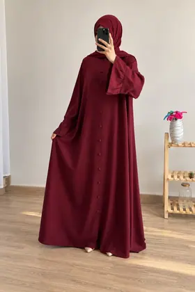 Ruffle Button Abaya with Matching Scarf & Stole – Wool Peach