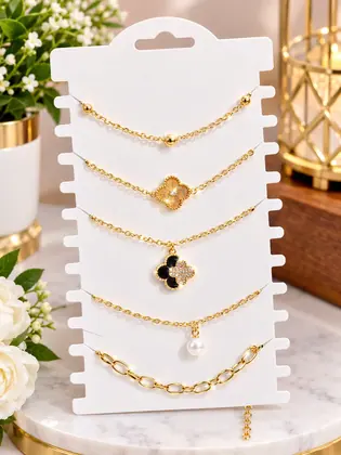5 Pcs Funky Gold Plated Crystal Chain Bracelet