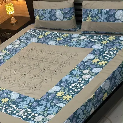 Stylish 3 Pcs Cotton Sotton Patchwork Double Bedsheet
