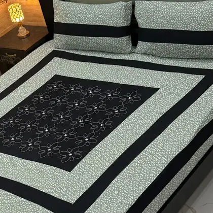 Stylish 3 Pcs Cotton Sotton Patchwork Double Bedsheet