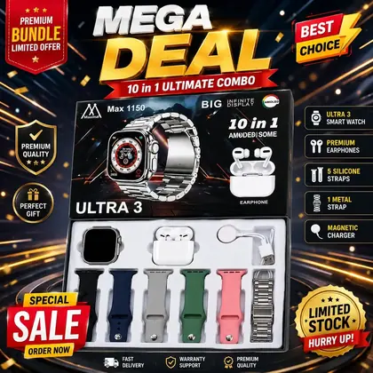 Ultra 3 Smart Watch 10-in-1 Combo with Wireless Earbuds