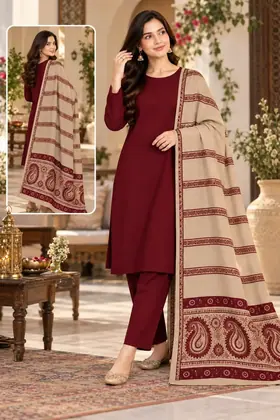 3 Pcs Women's Unstitched Plain Suit